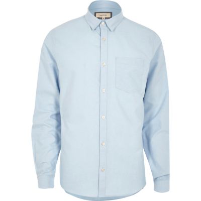 Blue concealed button-down Oxford shirt